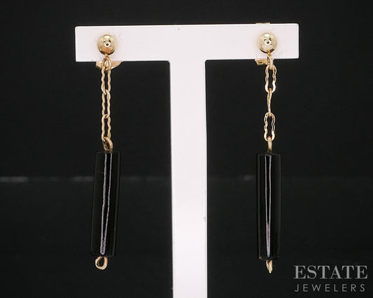 14k Yellow Gold Bernard K. Passman Natural Black Coral Tubed Earrings i18208