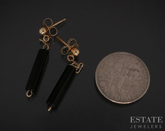 14k Yellow Gold Bernard K. Passman Natural Black Coral Tubed Earrings i18208