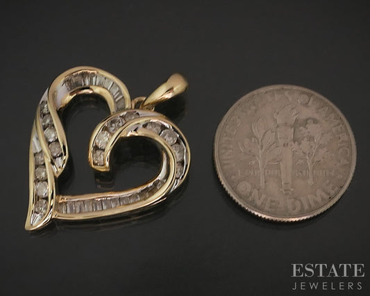 10k Yellow Gold Natural .75ctw Diamond Open Heart Ladies Pendant 3.2g i18224b