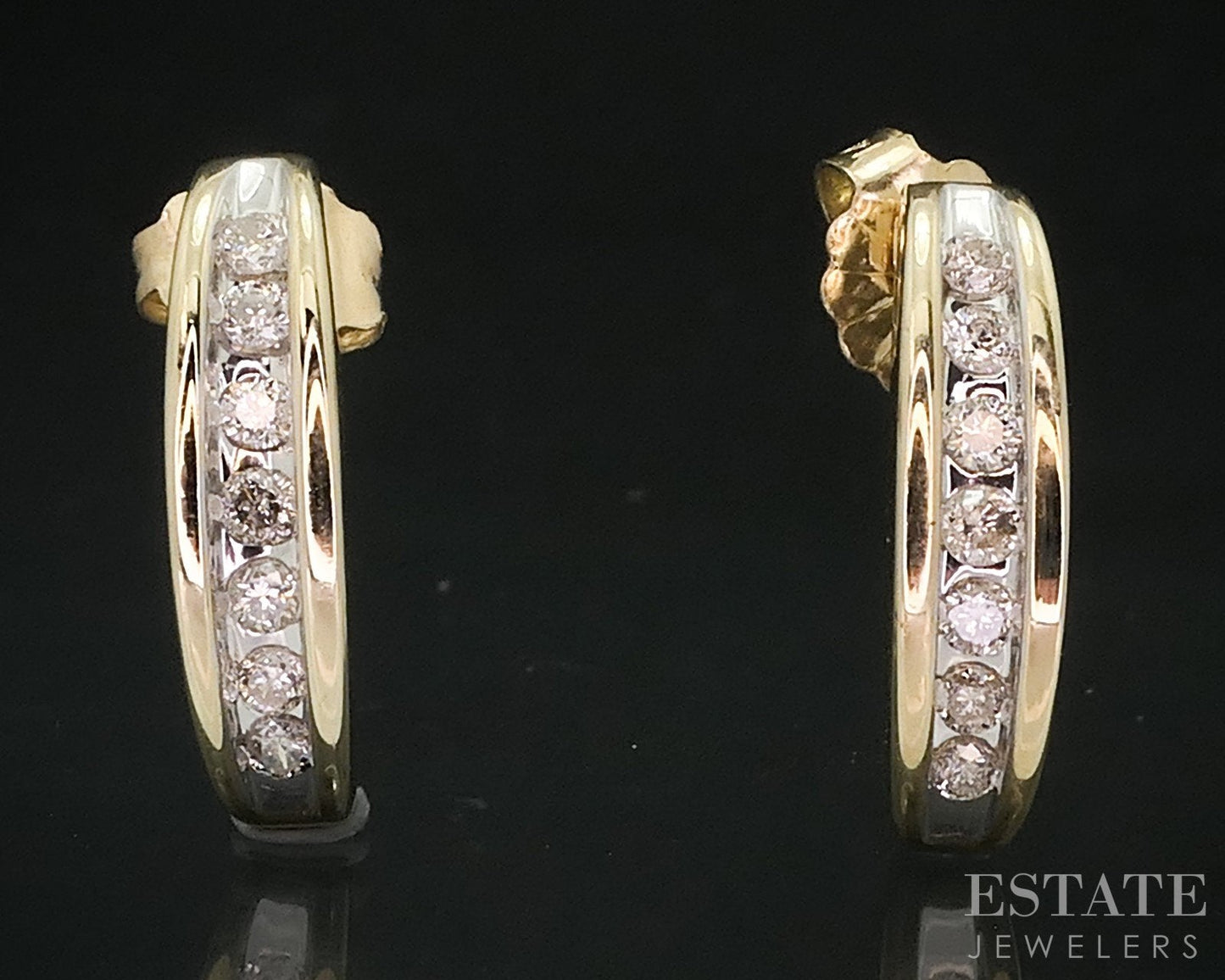 10k Yellow Gold Round Natural .20ctw Diamond J Hoop Earrings 2g i18225b