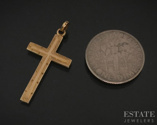 Vintage 14k Yellow Gold Engraved Cross Charm Pendant 1.4g i18212b