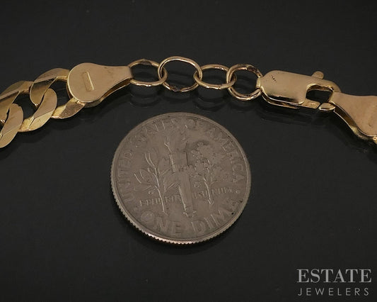 10k Yellow Gold 6.5mm Flat Curb Chain Link Mens Bracelet 11.3g 8.5"L i18213b