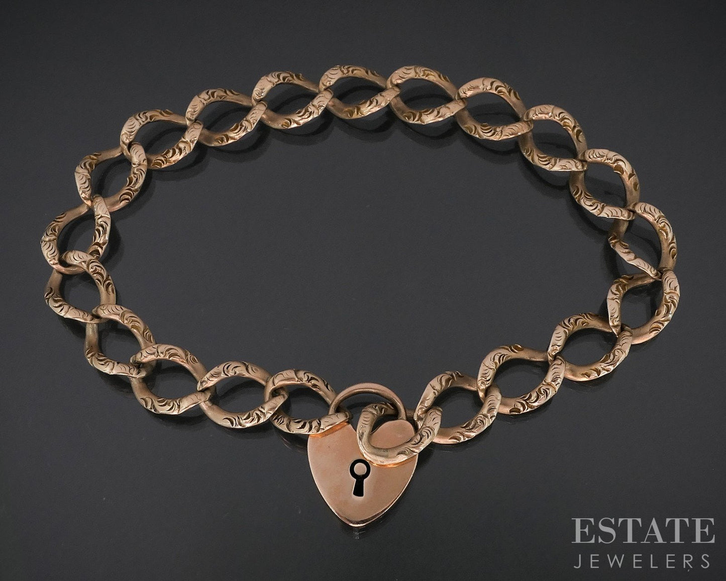Antique 10k Rose Gold Key To My Heart Chain Ladies Bracelet 13.8g 7.75"L i12299