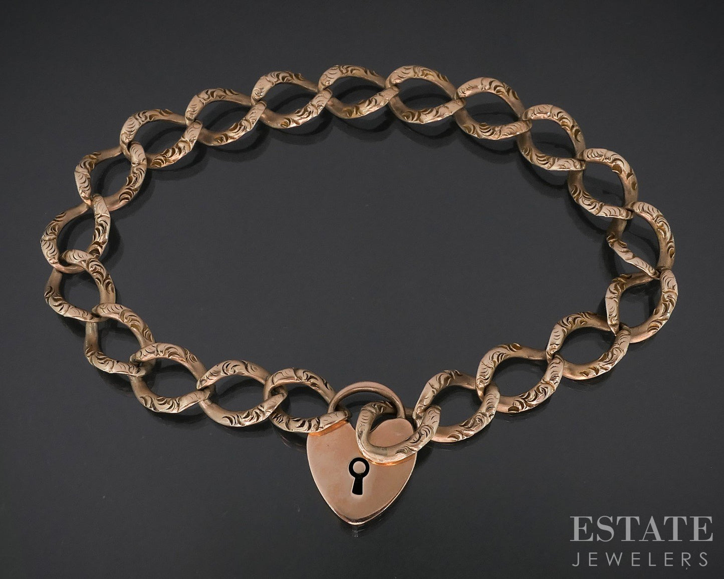 Antique 10k Rose Gold Key To My Heart Chain Ladies Bracelet 13.8g 7.75"L i12299
