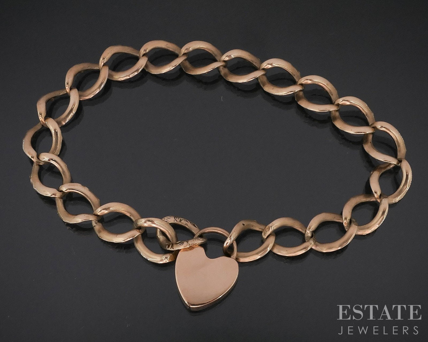 Antique 10k Rose Gold Key To My Heart Chain Ladies Bracelet 13.8g 7.75"L i12299