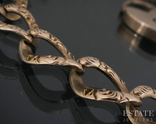 Antique 10k Rose Gold Key To My Heart Chain Ladies Bracelet 13.8g 7.75"L i12299