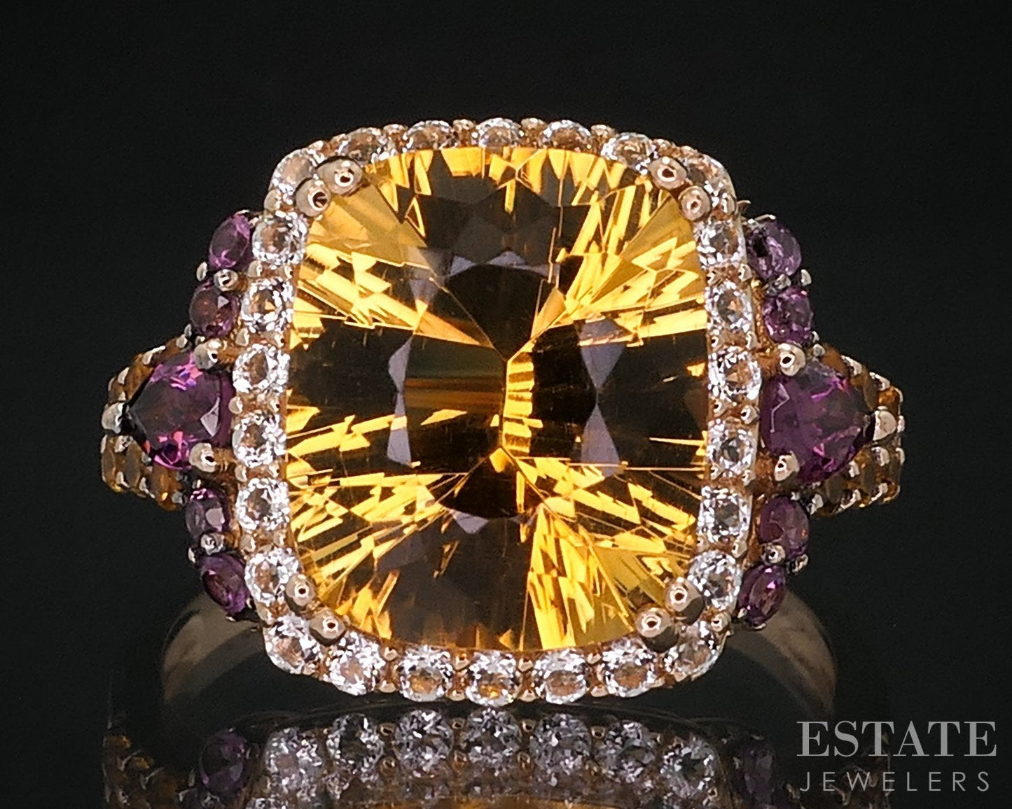 14k Strawberry Gold LeVian Natural Citrine Tourmaline & Topaz Ring 5.1g i18275