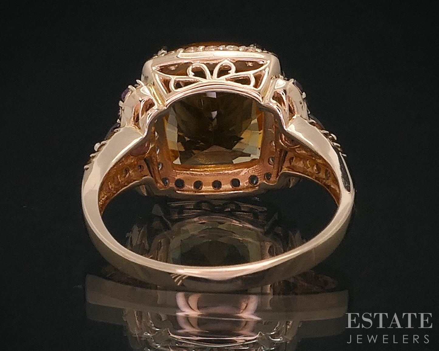 14k Strawberry Gold LeVian Natural Citrine Tourmaline & Topaz Ring 5.1g i18275