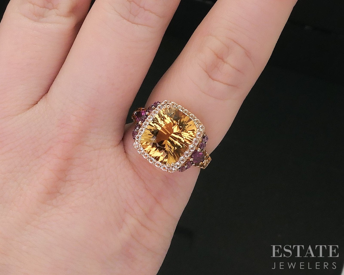 14k Strawberry Gold LeVian Natural Citrine Tourmaline & Topaz Ring 5.1g i18275