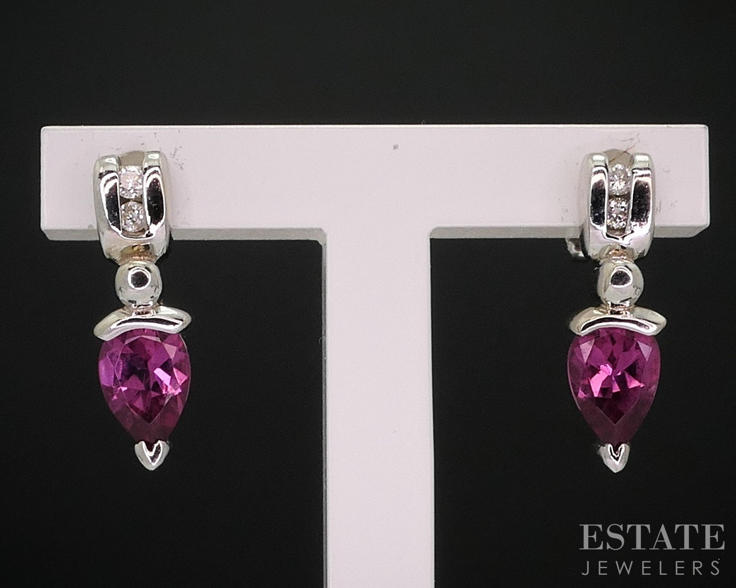 14k White Gold Natural Pink Tourmaline & Diamond Stud Earrings 2.0g i18274