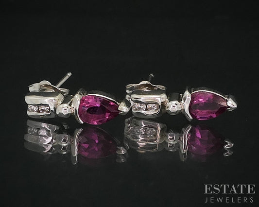 14k White Gold Natural Pink Tourmaline & Diamond Stud Earrings 2.0g i18274