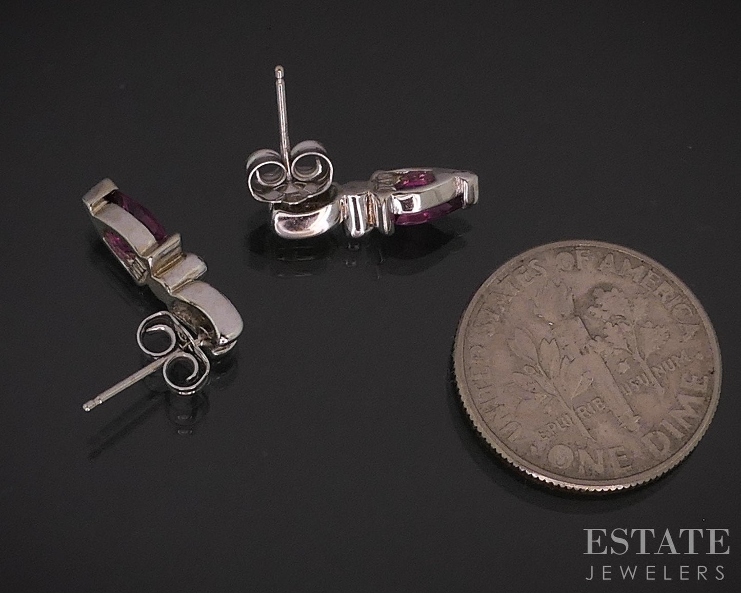14k White Gold Natural Pink Tourmaline & Diamond Stud Earrings 2.0g i18274