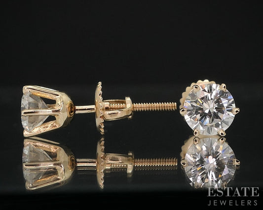 14k Yellow Gold Round Natural 1.00ctw Diamond Screw Back Earrings i18284