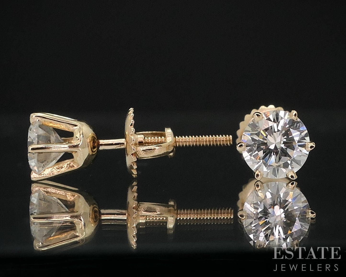 14k Yellow Gold Round Natural 1.00ctw Diamond Screw Back Earrings i18284