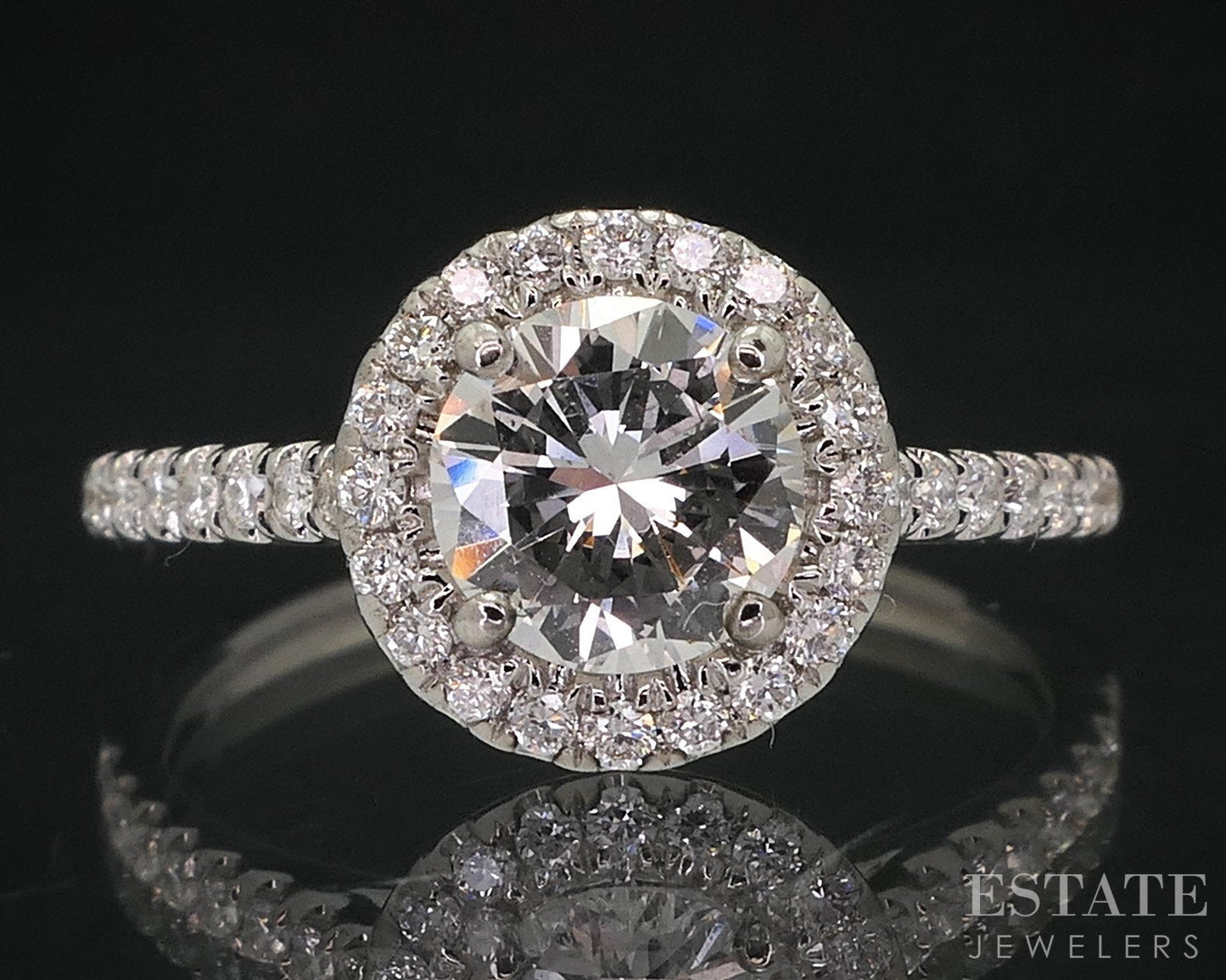 18k White Gold Round Natural 1.01ctw Diamond Halo Engagement Ring 2.6g i18291