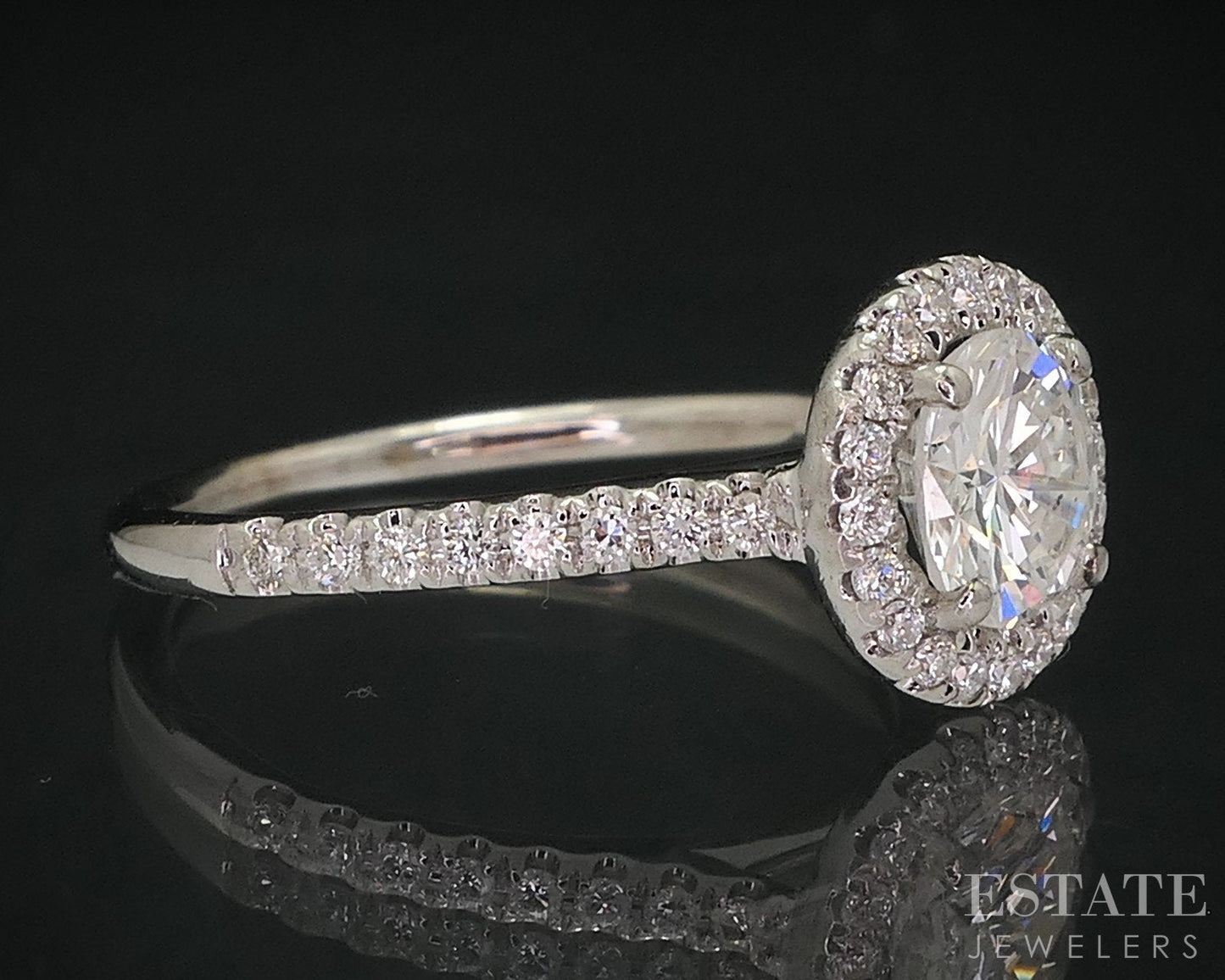 18k White Gold Round Natural 1.01ctw Diamond Halo Engagement Ring 2.6g i18291