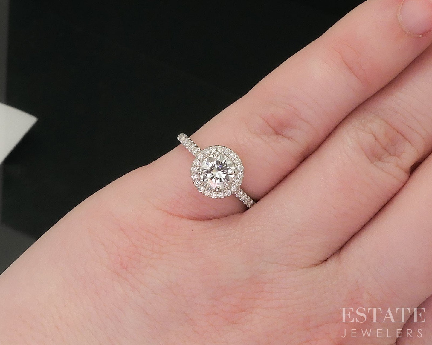 18k White Gold Round Natural 1.01ctw Diamond Halo Engagement Ring 2.6g i18291