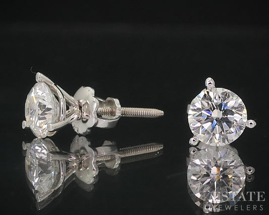 14k White Gold Round Natural .85ctw Diamond Screw Back Earrings i18273
