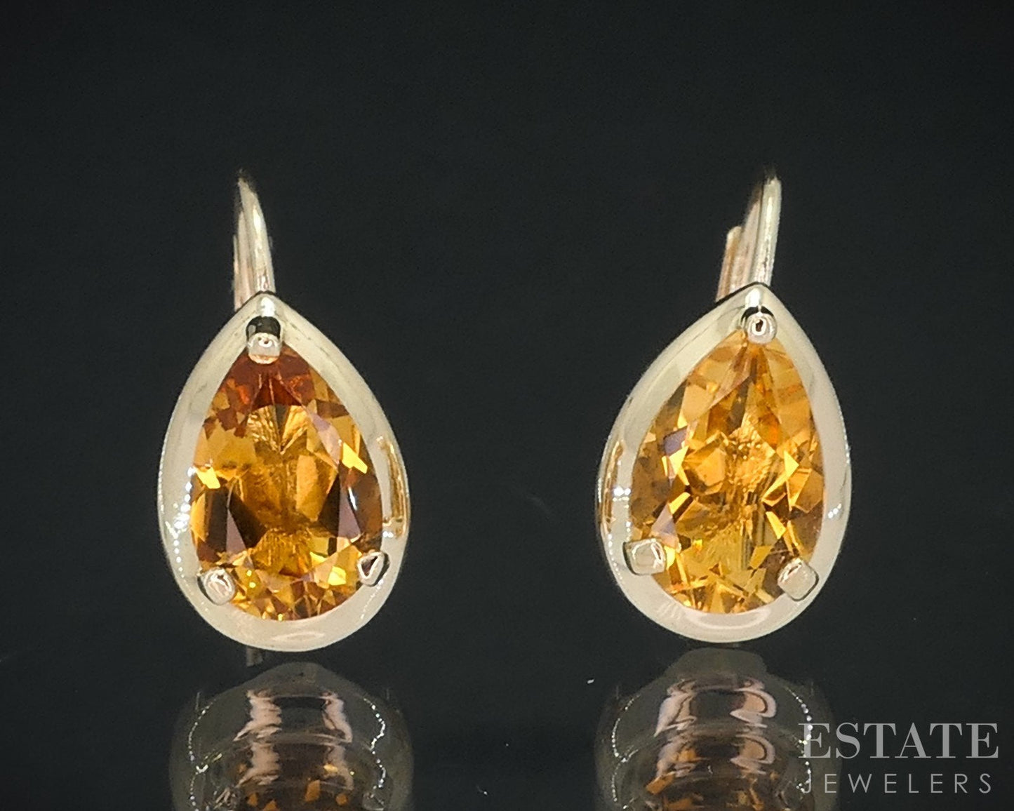 14k Yellow Gold Pear Natural Citrine Lever Back Dangle Earrings 2.1g i18359b