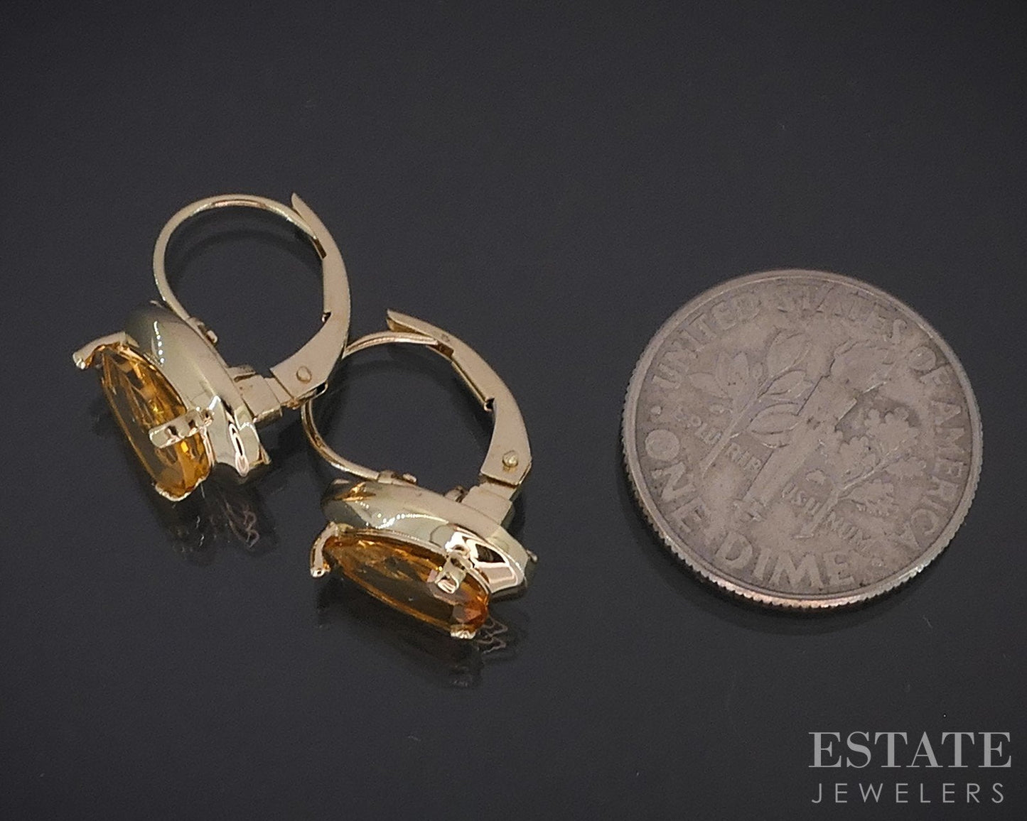 14k Yellow Gold Pear Natural Citrine Lever Back Dangle Earrings 2.1g i18359b