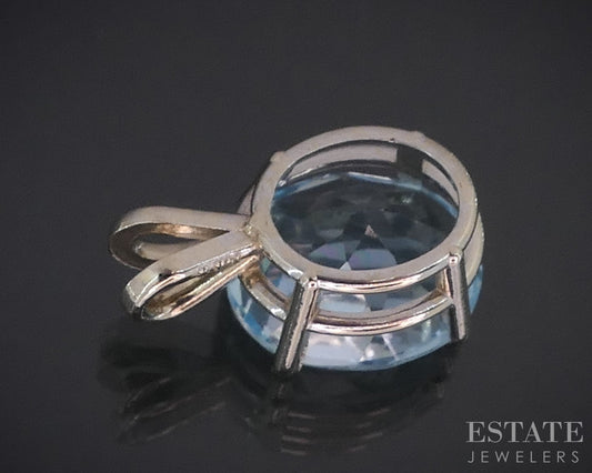 14k White Gold Oval Natural 5ct Blue Topaz Ladies Pendant 2.5g i18353b
