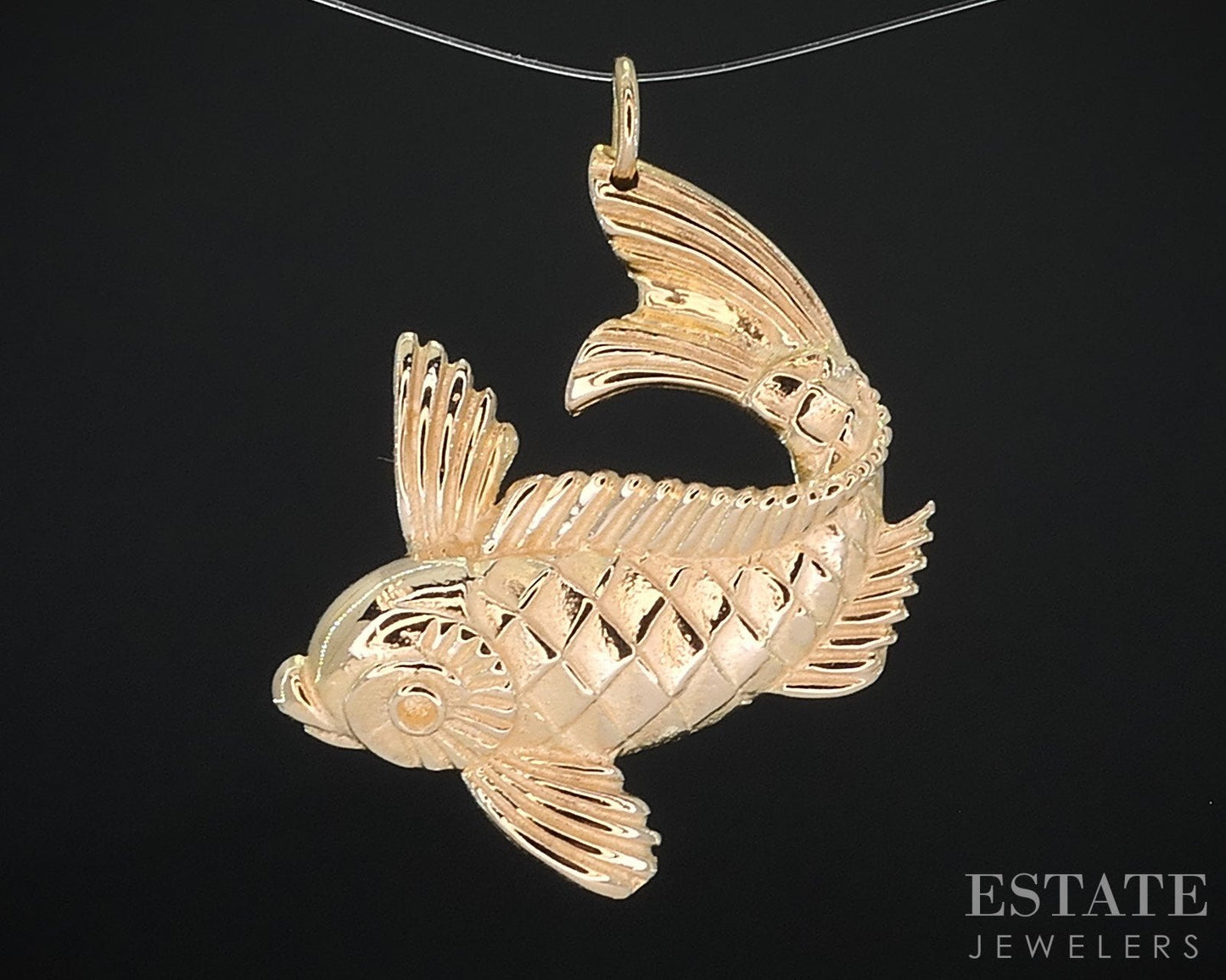 14k Yellow Gold Dimensional Koi Fish Charm Pendant 6.3g i18350b