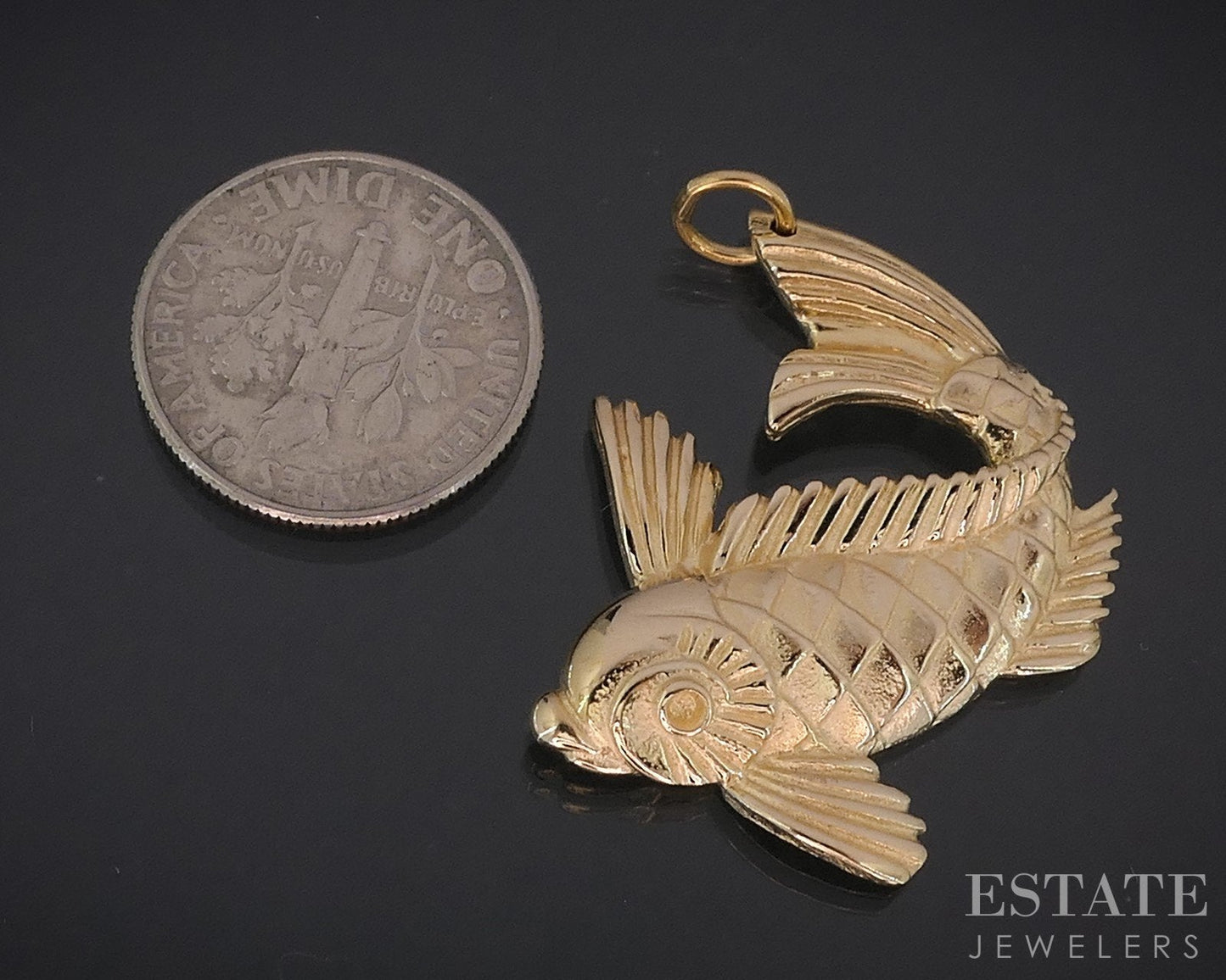 14k Yellow Gold Dimensional Koi Fish Charm Pendant 6.3g i18350b