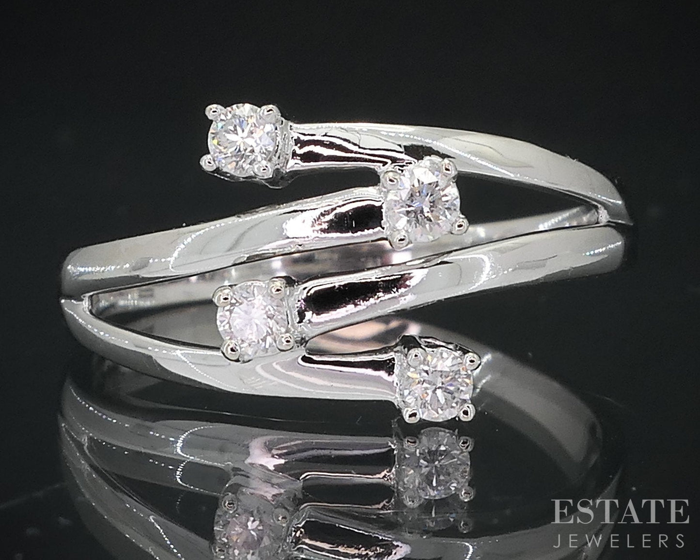 14k White Gold Natural .16ctw Diamond Ladies Bypass Band Ring 2.5g i18361b