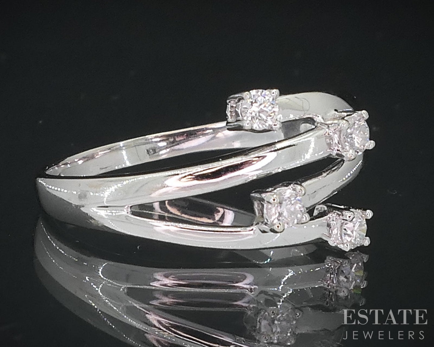14k White Gold Natural .16ctw Diamond Ladies Bypass Band Ring 2.5g i18361b