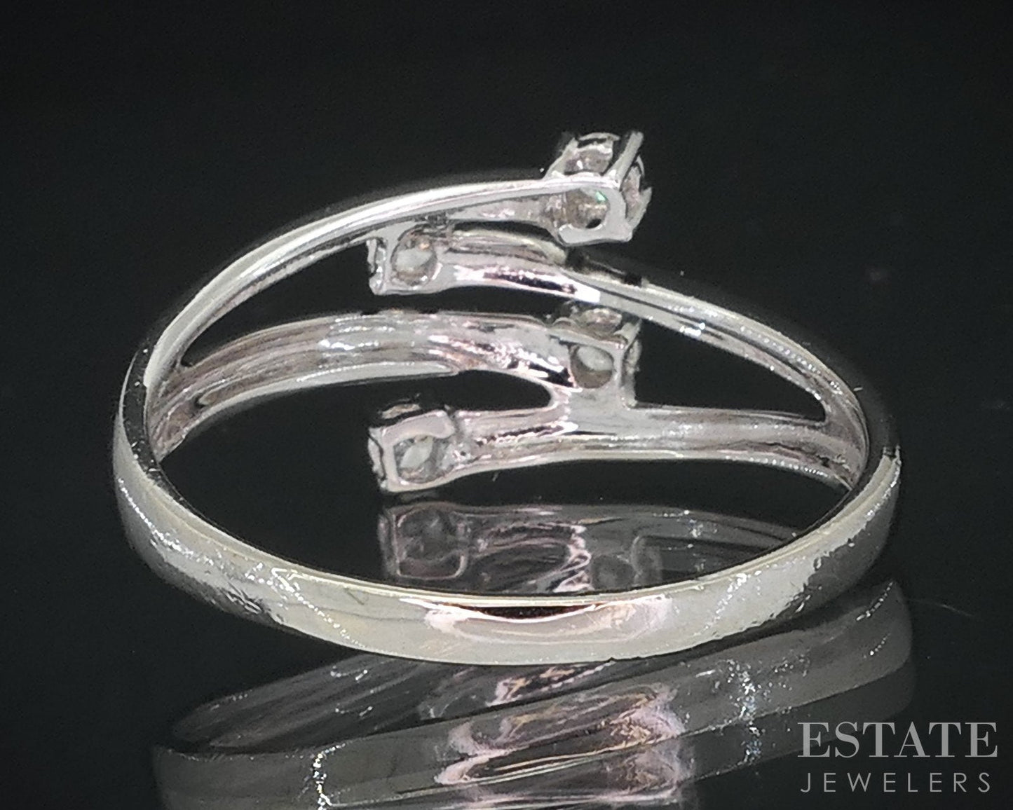 14k White Gold Natural .16ctw Diamond Ladies Bypass Band Ring 2.5g i18361b
