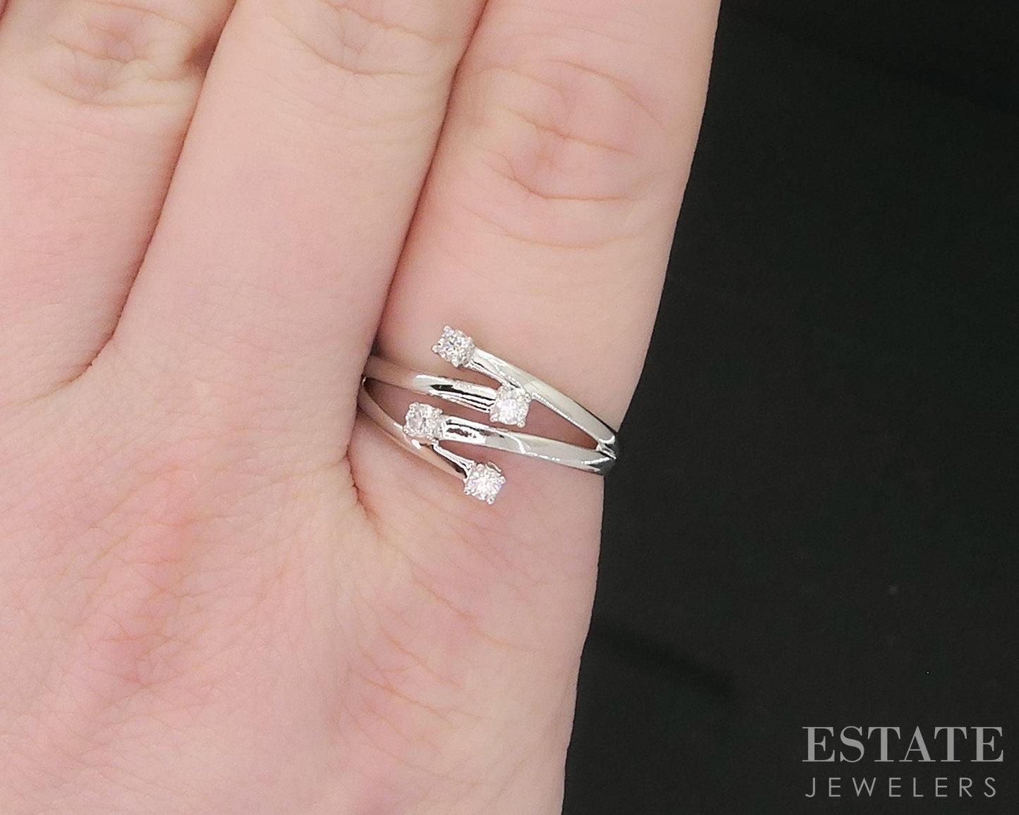 14k White Gold Natural .16ctw Diamond Ladies Bypass Band Ring 2.5g i18361b