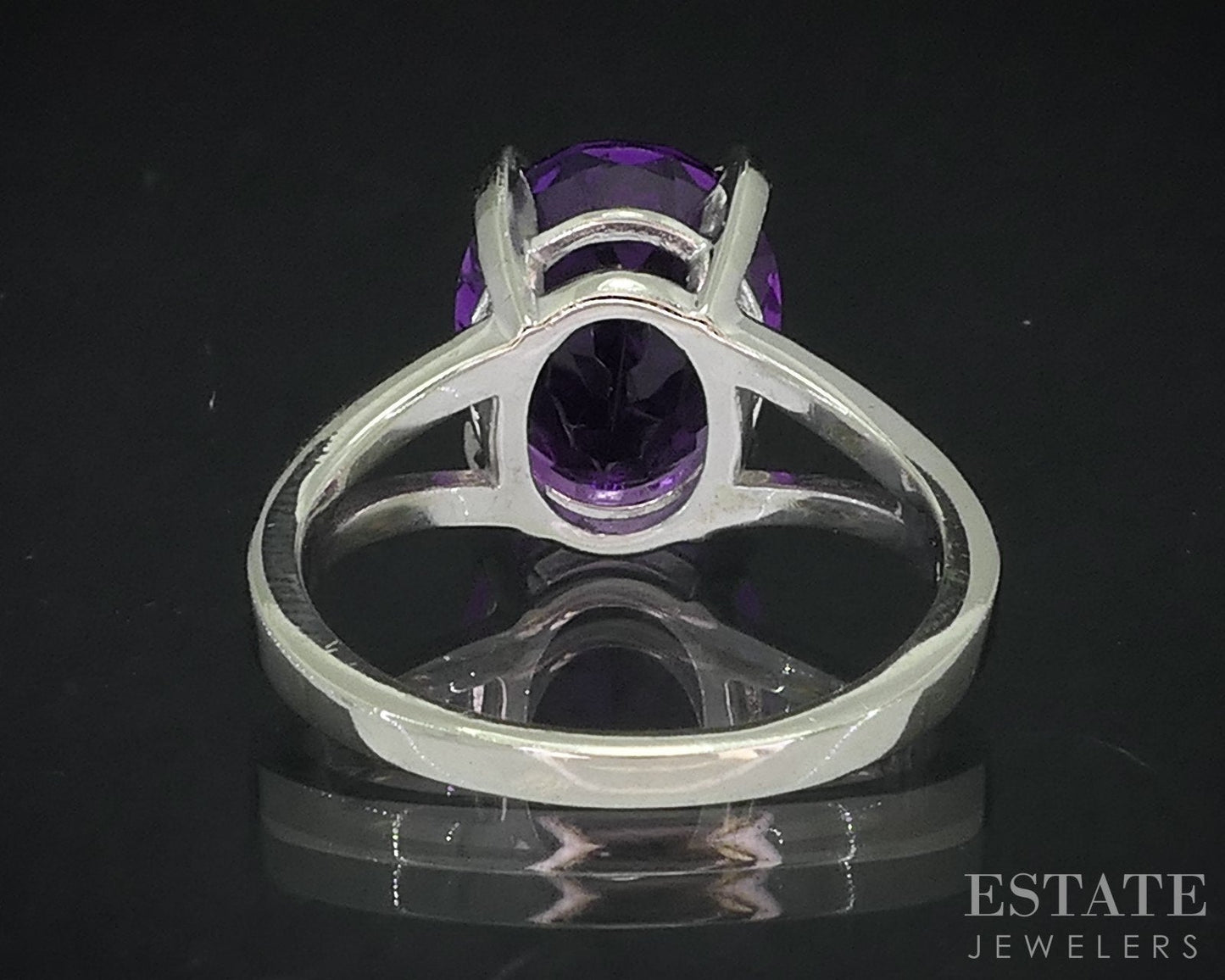 14k White Gold Oval Natural Amethyst Solitaire Ladies Ring 4.5g i18344b