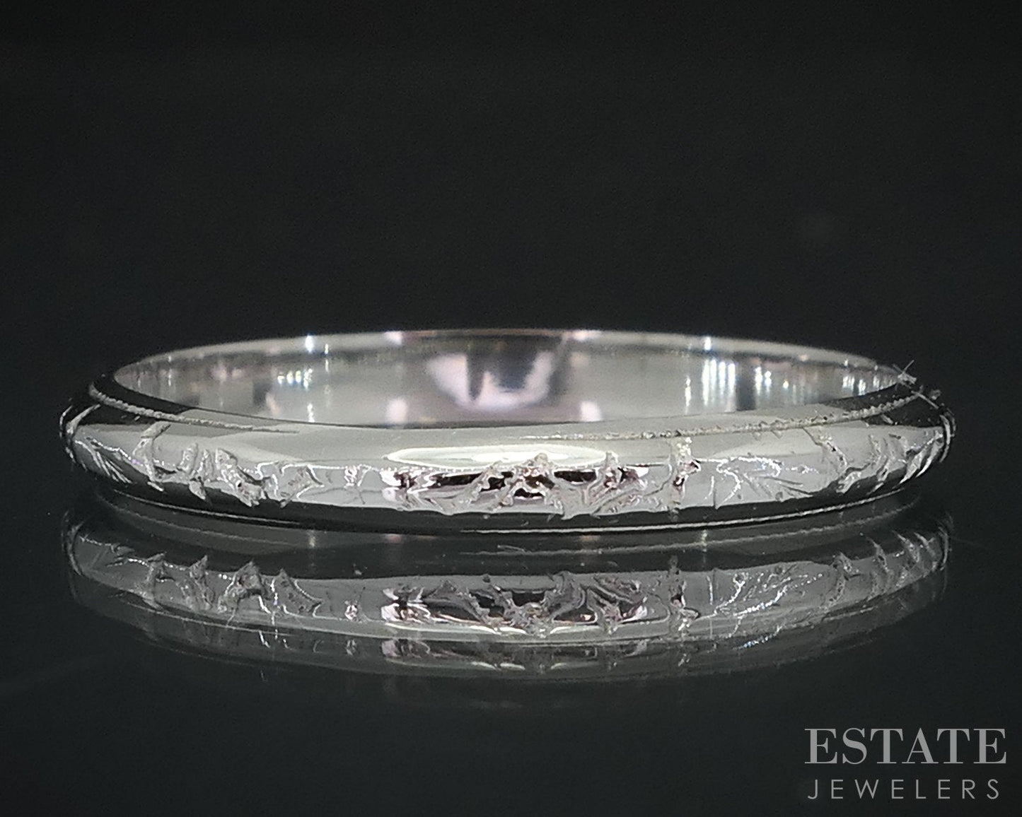 Antique 18k White Gold 2mm Engraved Ladies Wedding Band 1.7g i18351b