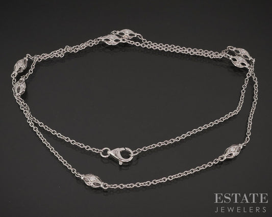 14k White Gold Natural .39ctw Diamond Station Link Necklace 3.7g 16"L i14933