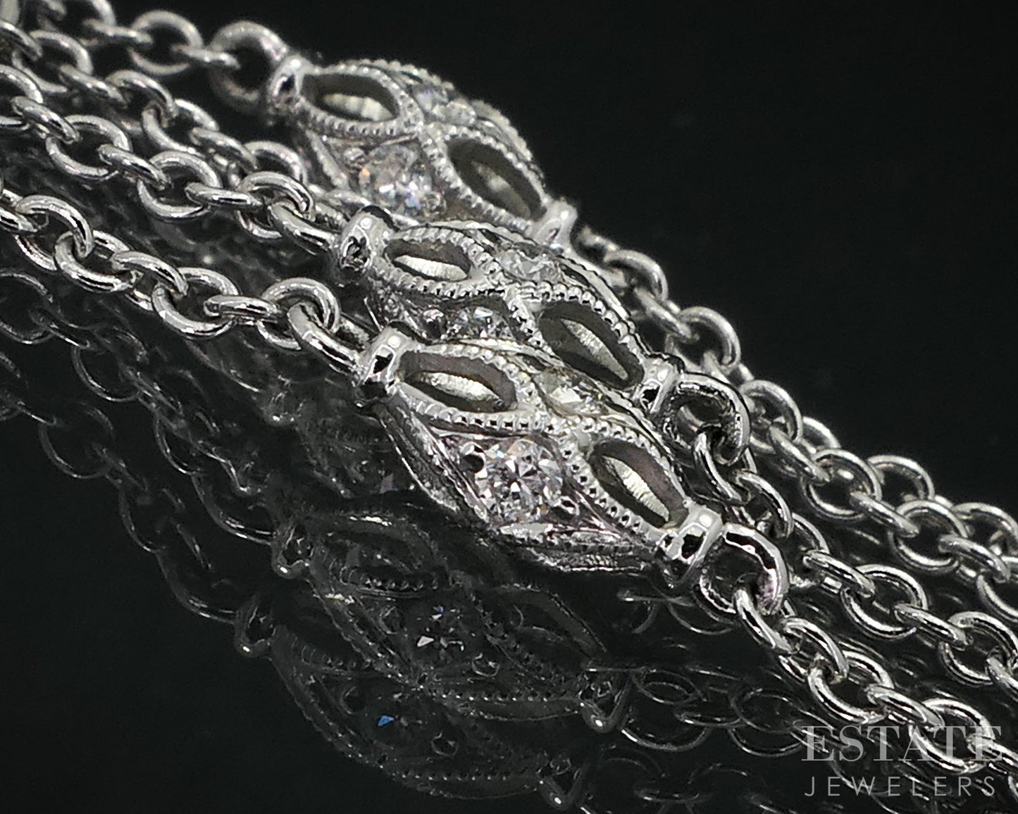 14k White Gold Natural .39ctw Diamond Station Link Necklace 3.7g 16"L i14933
