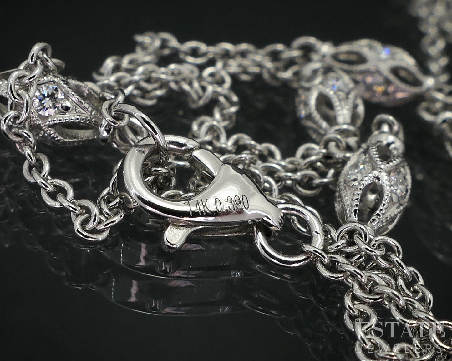14k White Gold Natural .39ctw Diamond Station Link Necklace 3.7g 16"L i14933