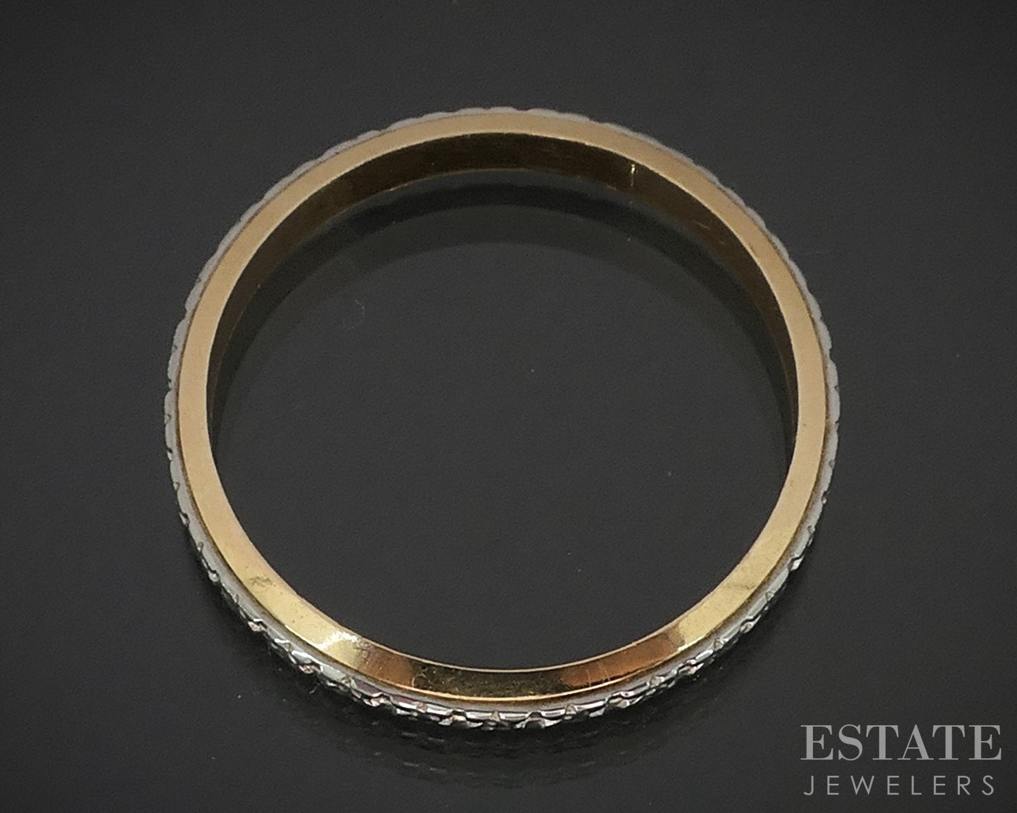 Antique 18k & 14k Two Tone Gold 2mm Engraved Floral Ladies Band 2.1g i18415
