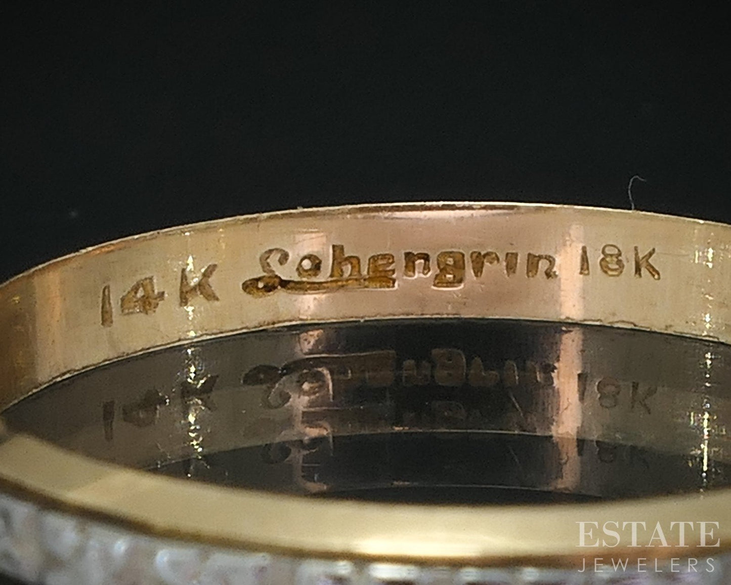 Antique 18k & 14k Two Tone Gold 2mm Engraved Floral Ladies Band 2.1g i18415