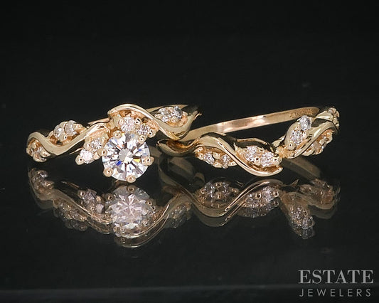 14k Yellow Gold Round Natural .69ctw Diamond Ladies Wedding Set 4.5g i18412