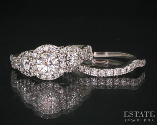 14k White Gold Tolkowsky Natural 1.46ctw Diamond Halo Wedding Set 7.6g i18409