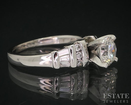 14k White Gold Round Natural 1.05ct Diamond Engagement Ring 5.1g i18413