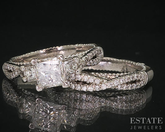 14k White Gold GIA Natural 1.20ctw Diamond Verragio Wedding Set 7.6g i18407