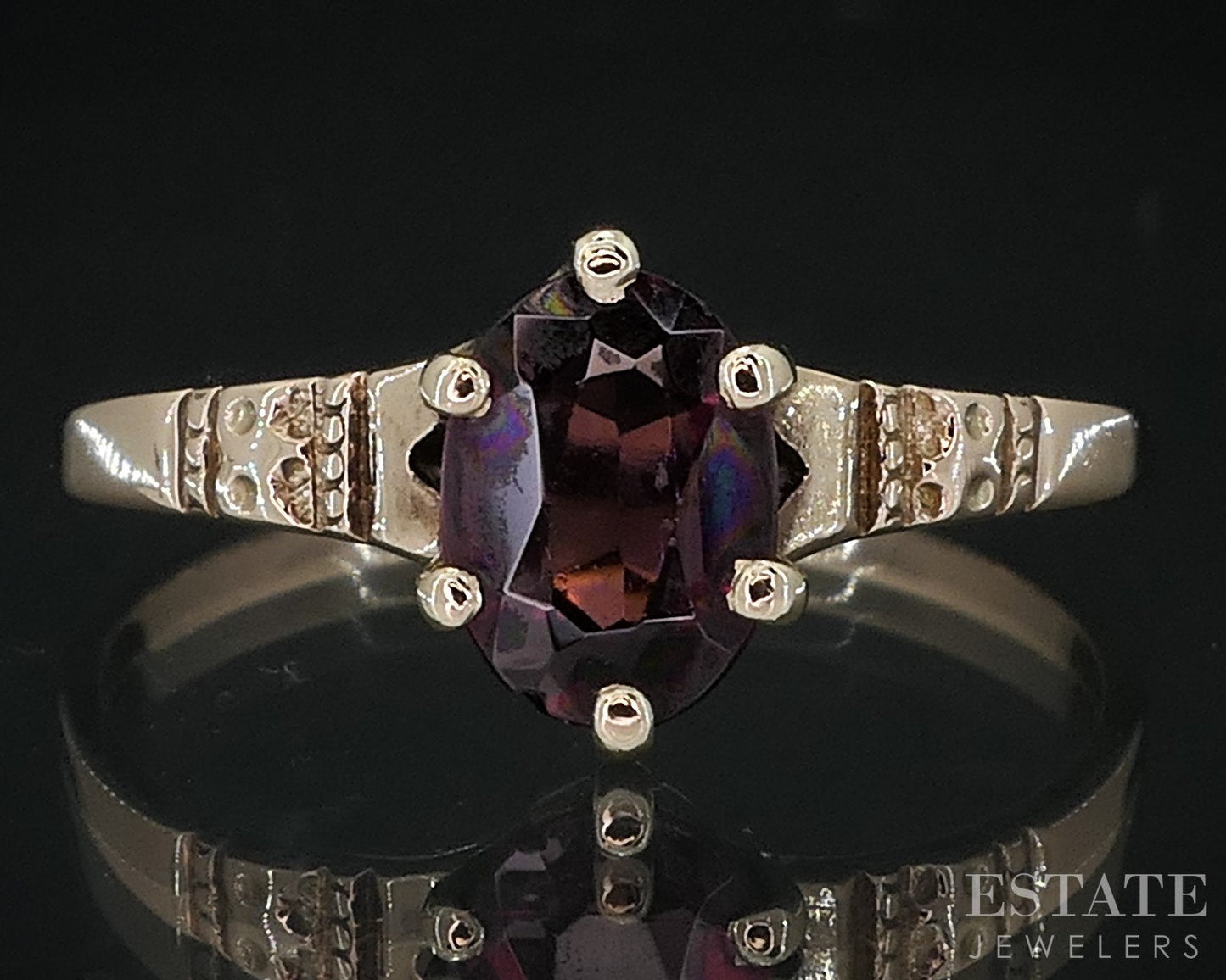 Antique 10k Yellow Gold Natural Rhodolite Garnet Solitaire Ring 1.3g i18418b