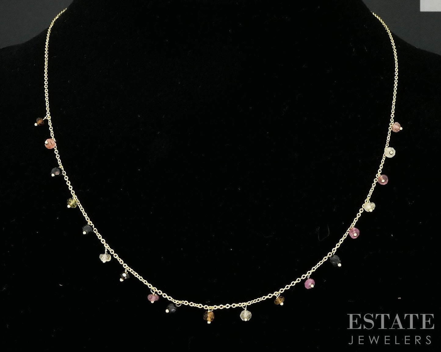 14k Yellow Gold Natural Sapphire Beaded Ladies Necklace 1.8g 18"L i18420b
