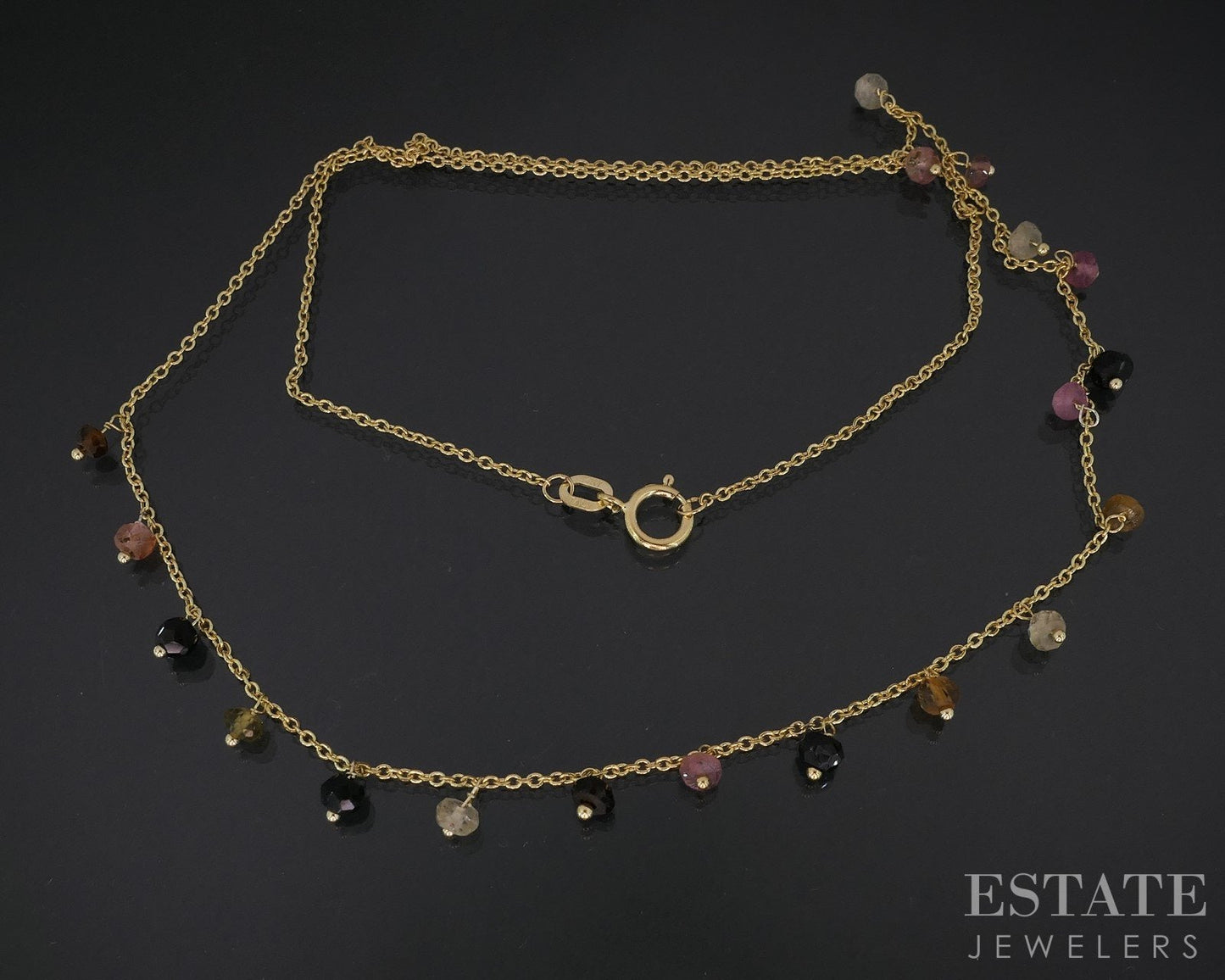 14k Yellow Gold Natural Sapphire Beaded Ladies Necklace 1.8g 18"L i18420b