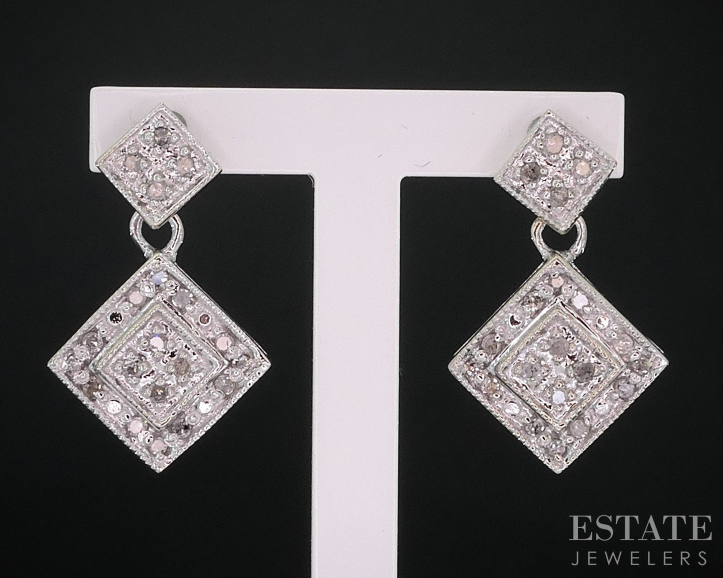 14k White Gold Natural .20ctw Diamond Cluster Dangle Earrings 2.8g i18422b