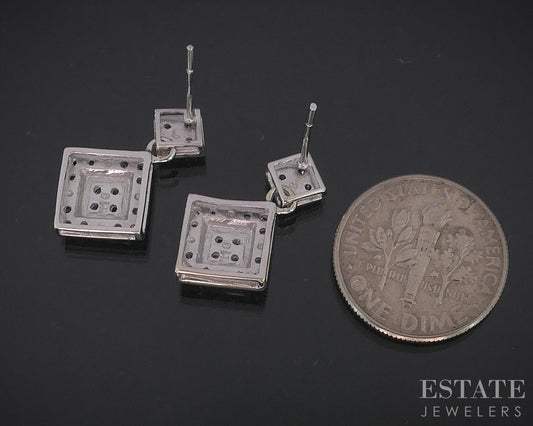 14k White Gold Natural .20ctw Diamond Cluster Dangle Earrings 2.8g i18422b