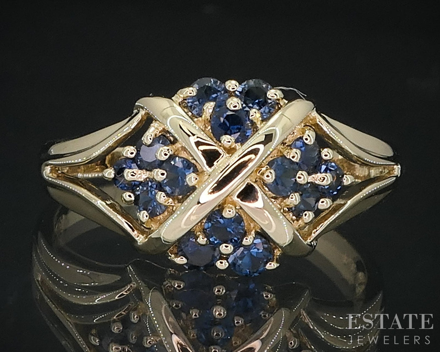 14k Yellow Gold Natural Blue Sapphire Cluster Ladies Ring 3.7g i18424b