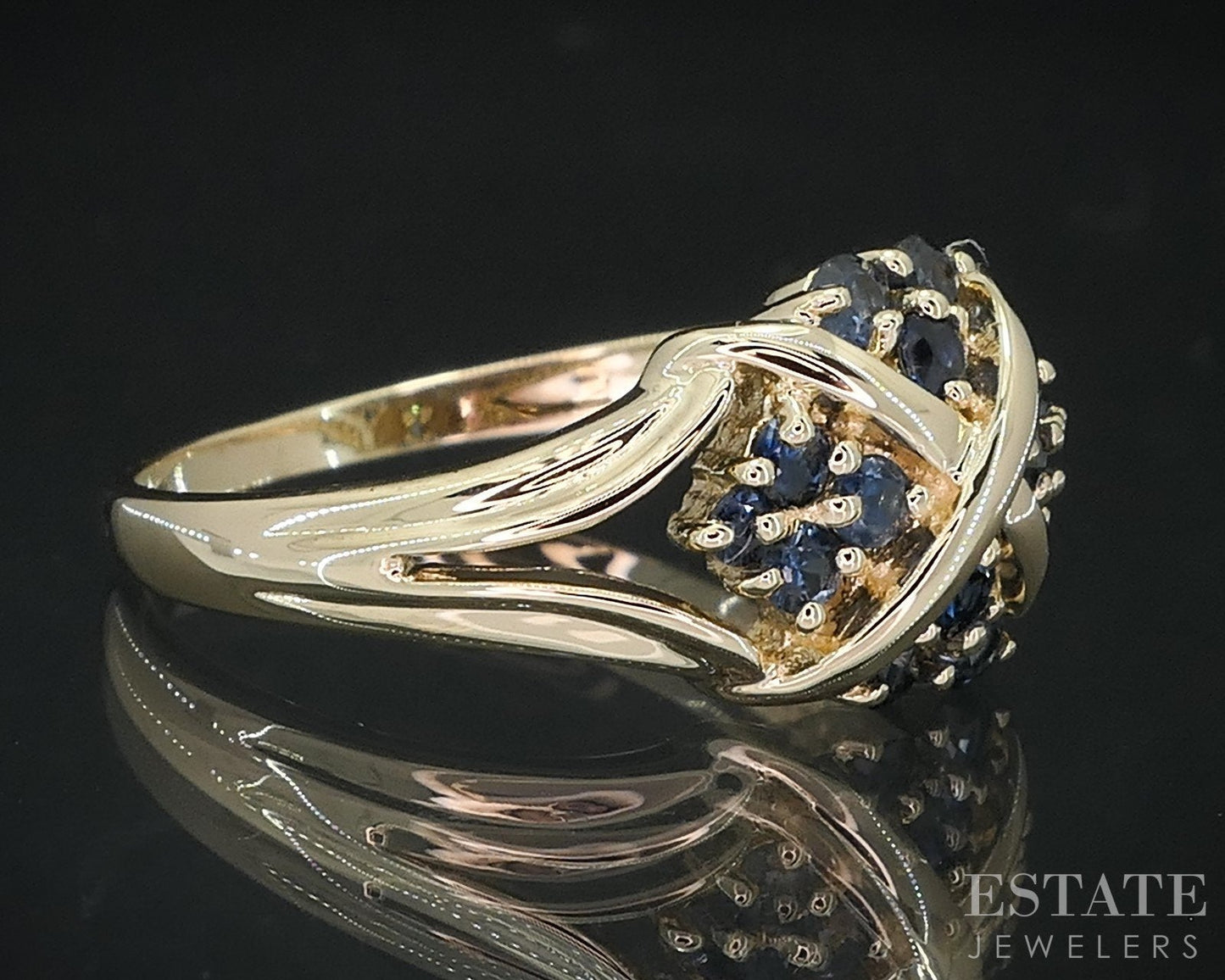14k Yellow Gold Natural Blue Sapphire Cluster Ladies Ring 3.7g i18424b