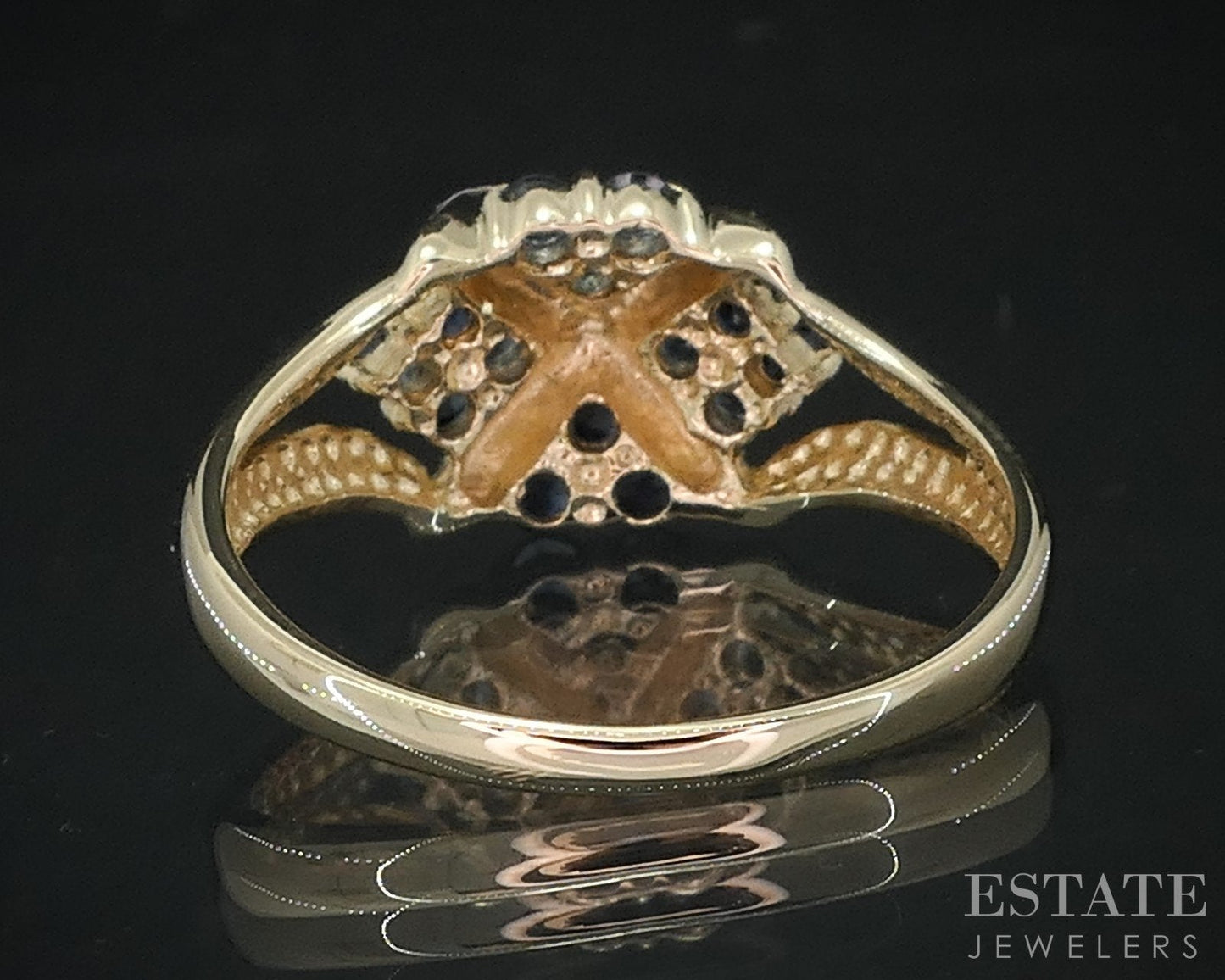 14k Yellow Gold Natural Blue Sapphire Cluster Ladies Ring 3.7g i18424b